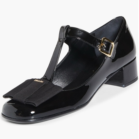 PRADA NIB Black Vernice Patent Leather Bow Tie Mary Jane Pumps 38.5 8.5 - Picture 1 of 14